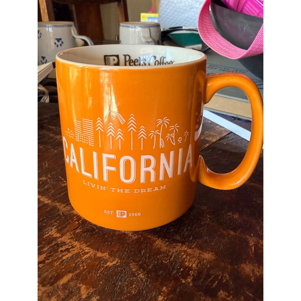 Peet's Coffee Mug Orange California Livin The Dream Good Ceramic Bear Souvenir